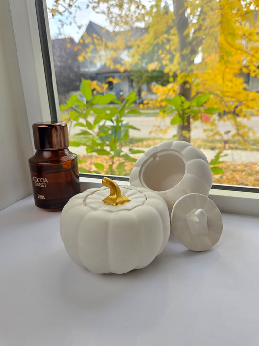 Gold Tipped Pumpkin Jar - Fall Home Decor Accent