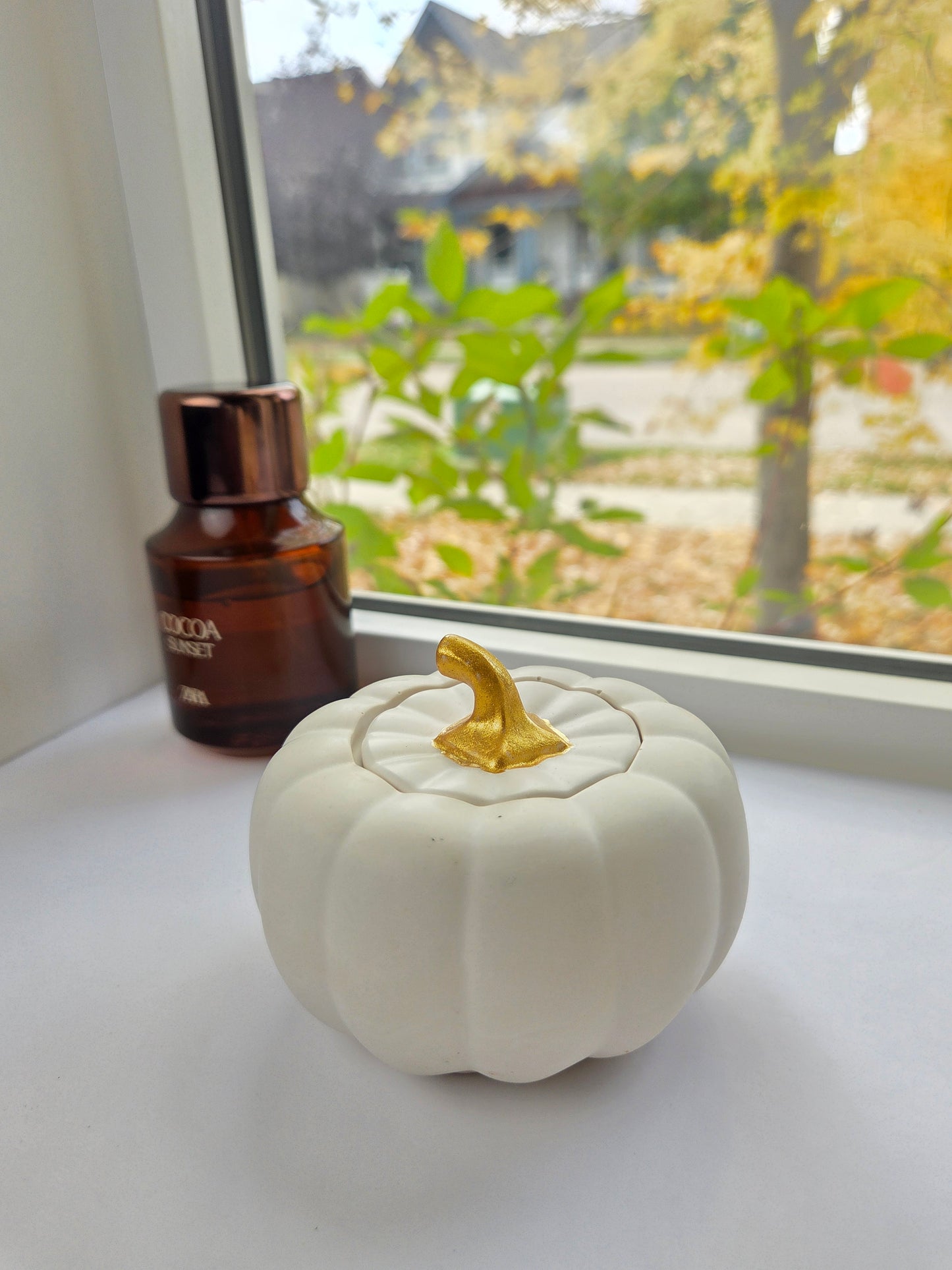 Gold Tipped Pumpkin Jar - Fall Home Decor Accent